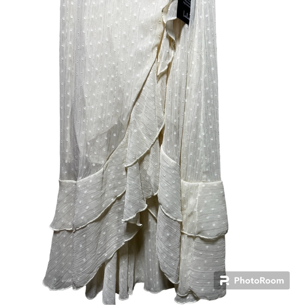 Lulu’s NWT Cream Dotted Ruffled Wrap Midi Dress - S - Picture 8 of 11